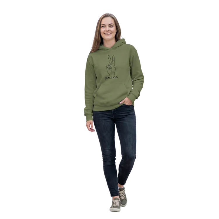 Grauer Unisex Hoodie mit Peace-Zeichen-Grafik, Baumwolle, Kapuzenpullover, in den Größen S bis 5XL.