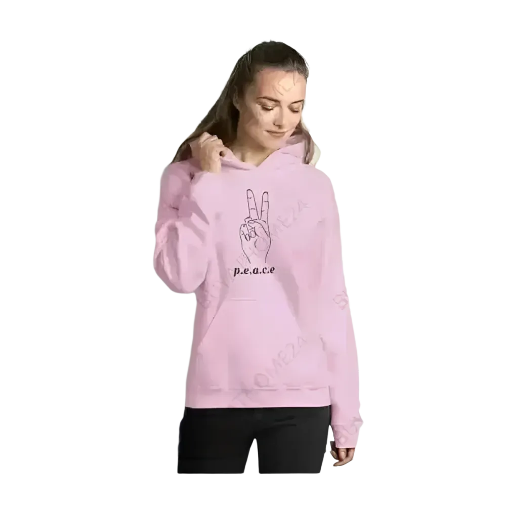 Grafik Unisex Hoodie mit Peace-Zeichen, Baumwolle, Kapuzenpullover für Herren und Damen in S bis 5XL, beige, von BUYATHOME24