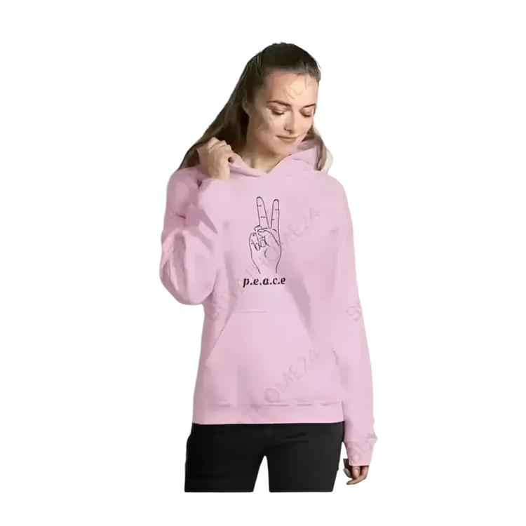 Grafik Unisex Hoodie mit Peace-Zeichen, Baumwolle, Kapuzenpullover für Herren und Damen in S bis 5XL, beige, von BUYATHOME24