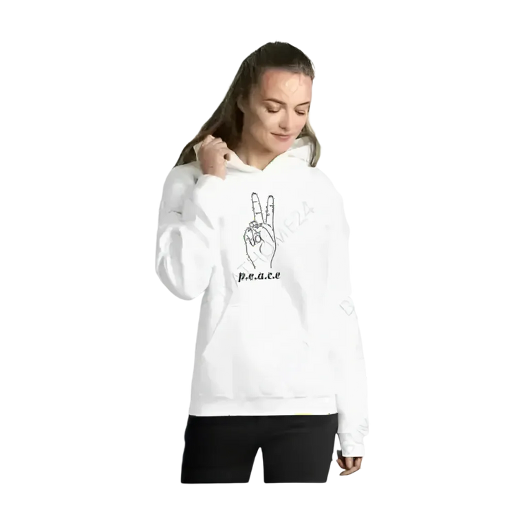 Grafik-Unisex-Hoodie mit Peace-Zeichen, aus 100% Baumwolle, in den Größen S bis 5XL, mit Kapuze, von BUYATHOME24.
