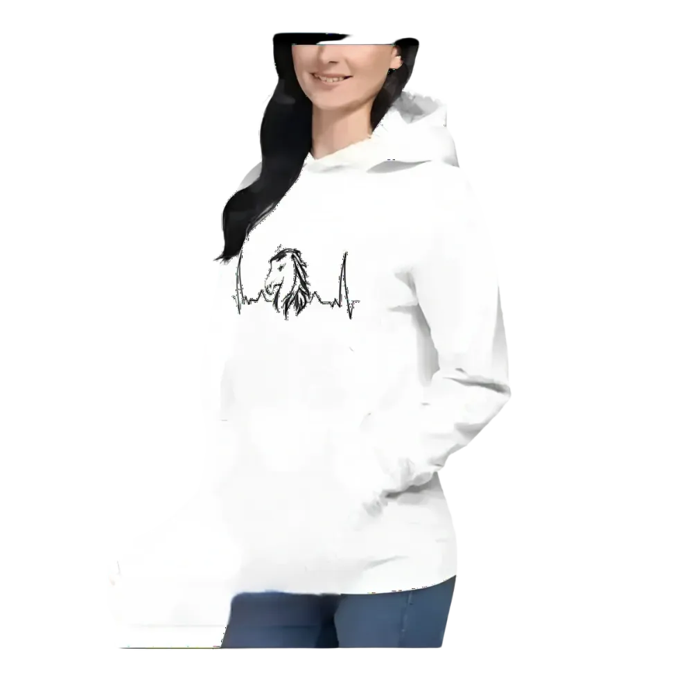 Grafik Damen Hoodie mit Pferd Tierdruck in S bis 3XL, bequemer Kapuzenpullover von BUYATHOME24, lässiger Damen-Hoodie