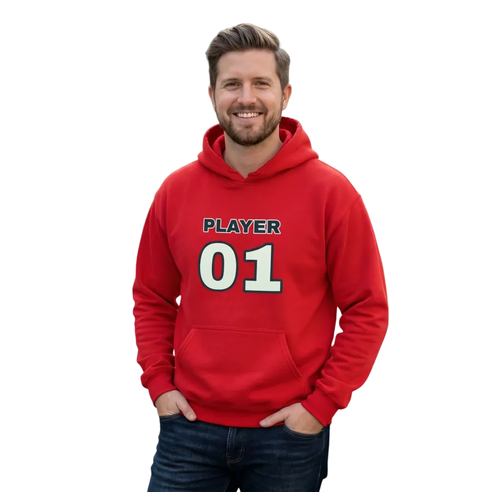 Grafik Hoodie für Herren und Damen, Baumwolle, unisex, mit Player 01 Grafik, in verschiedenen Größen von S bis 5XL