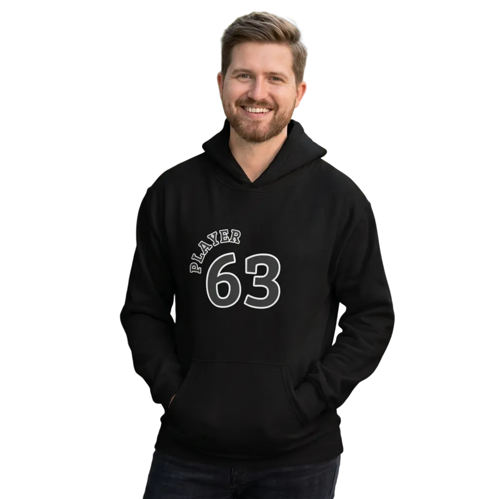Grafik Hoodie für Herren und Damen, Baumwolle, unisex, mit Player 63 Design, erhältlich in S-5XL, von BUYATHOME24