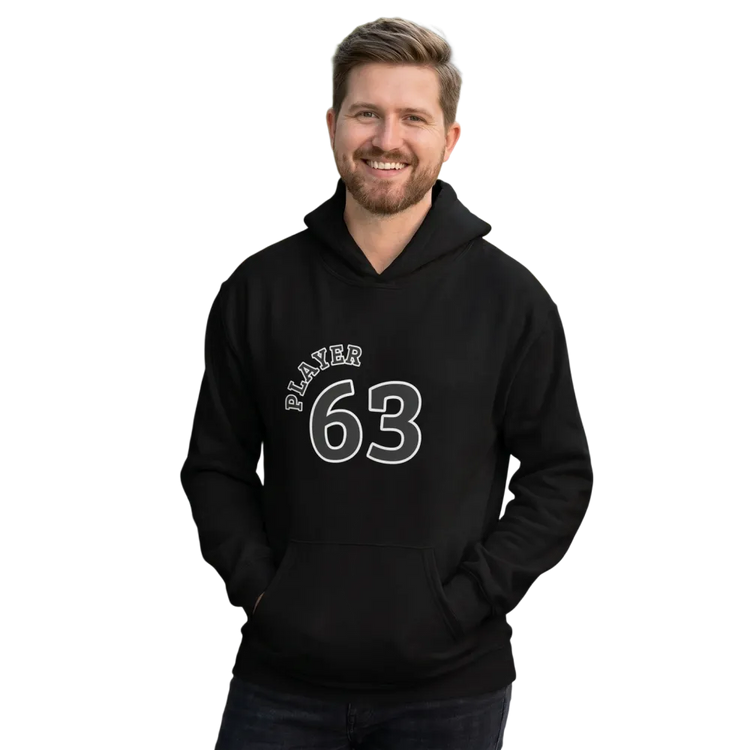 Grafik Hoodie für Herren und Damen, Baumwolle, unisex, mit Player 63 Design, erhältlich in S-5XL, von BUYATHOME24