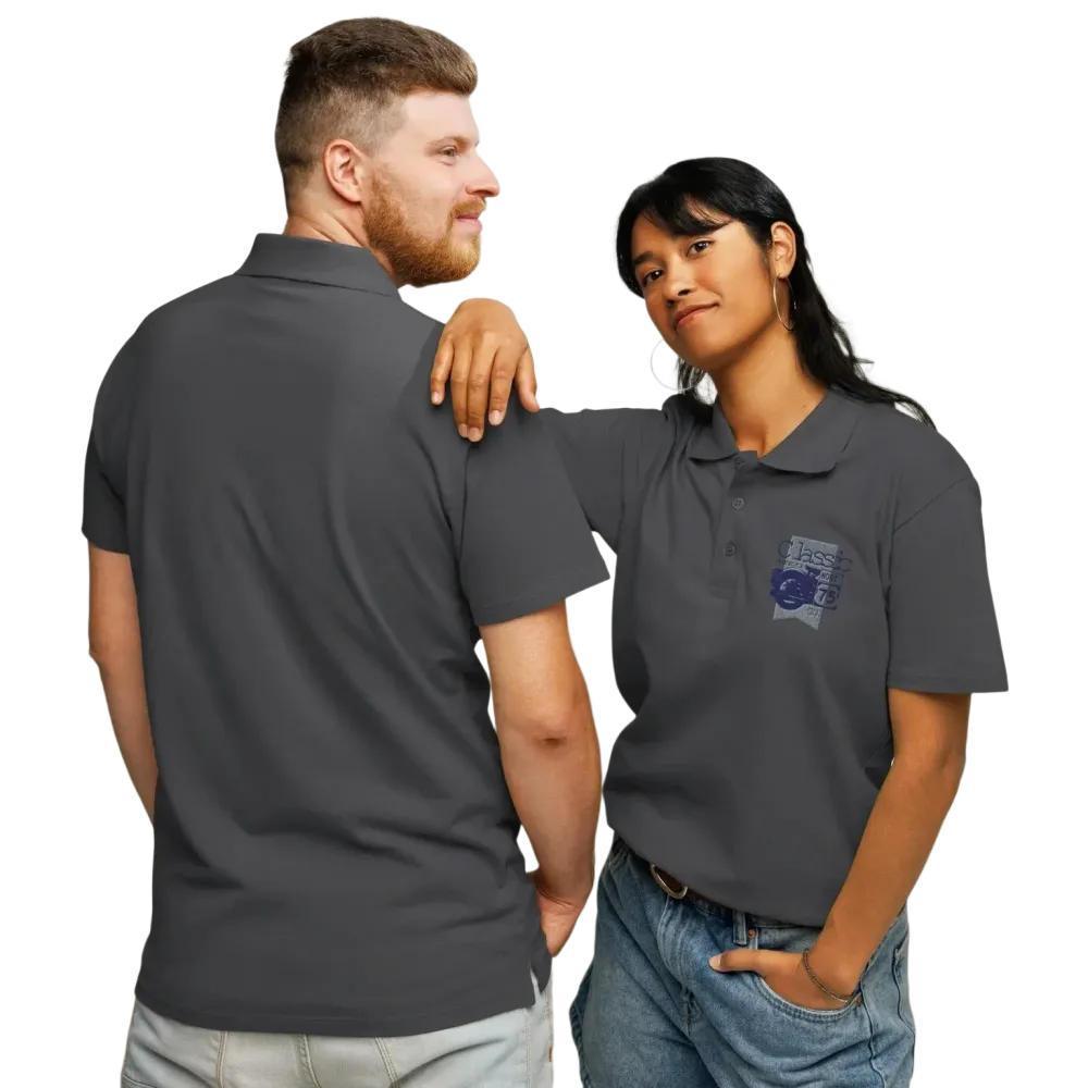 Unisex Polyester Poloshirt in Mouse Grey mit Stickerei, klassisches Freizeitshirt, dickes Gewebe, vorne und hinten sichtbar