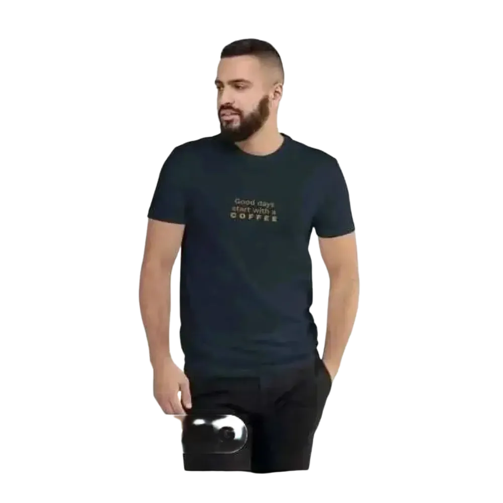 Graues unisex Baumwoll-T-Shirt mit Rundhalsausschnitt und grafischem Design, erhältlich in XS bis 3XL.