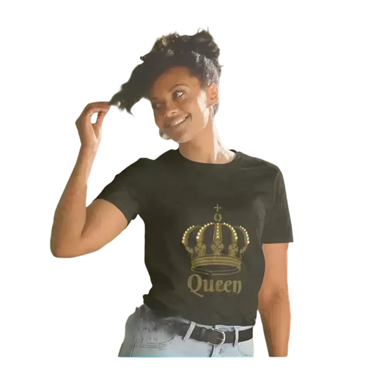 Damen Baumwoll T-Shirt mit Rundhals und grafischem Druck, kurzärmelig, in Schwarz, Größen S bis 3XL, von BUYATHOME24