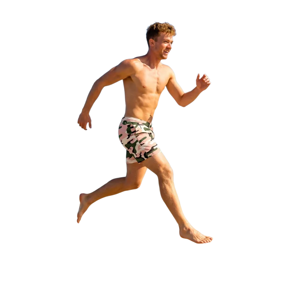 Rosa Camouflage Herren Schwimmhose aus Mikrofaser mit UV-Schutz 50+ in den Größen 2XS bis 6XL, von BUYATHOME24