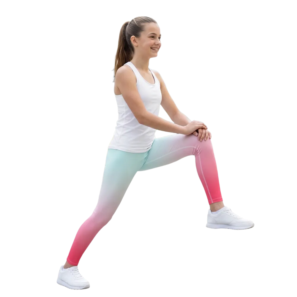 Rosa Kinder Unisex Sport-Leggings mit UV-Schutz, personalisierbar, für Kinder in 134-170 cm, von BUYATHOME24