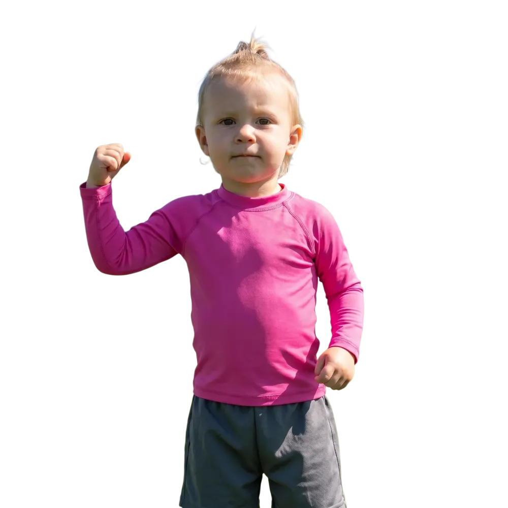 Kinder Langarm Sportshirt mit UV-Schutz von BUYATHOME24, elastisches T-Shirt für Kinder 92-128 cm, ideal für Outdoor-Aktivitäten.