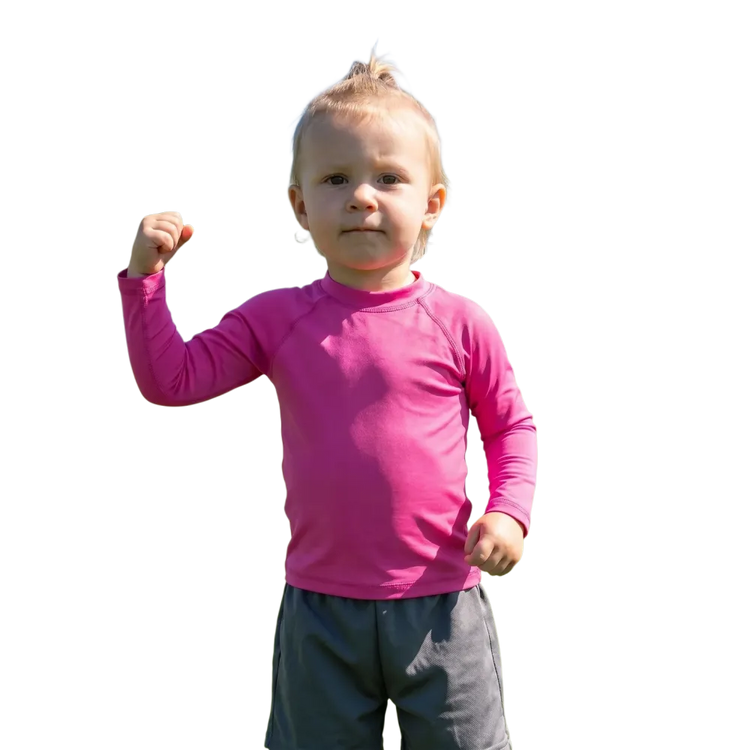 Kinder Langarm Sportshirt mit UV-Schutz von BUYATHOME24, elastisches T-Shirt für Kinder 92-128 cm, ideal für Outdoor-Aktivitäten.