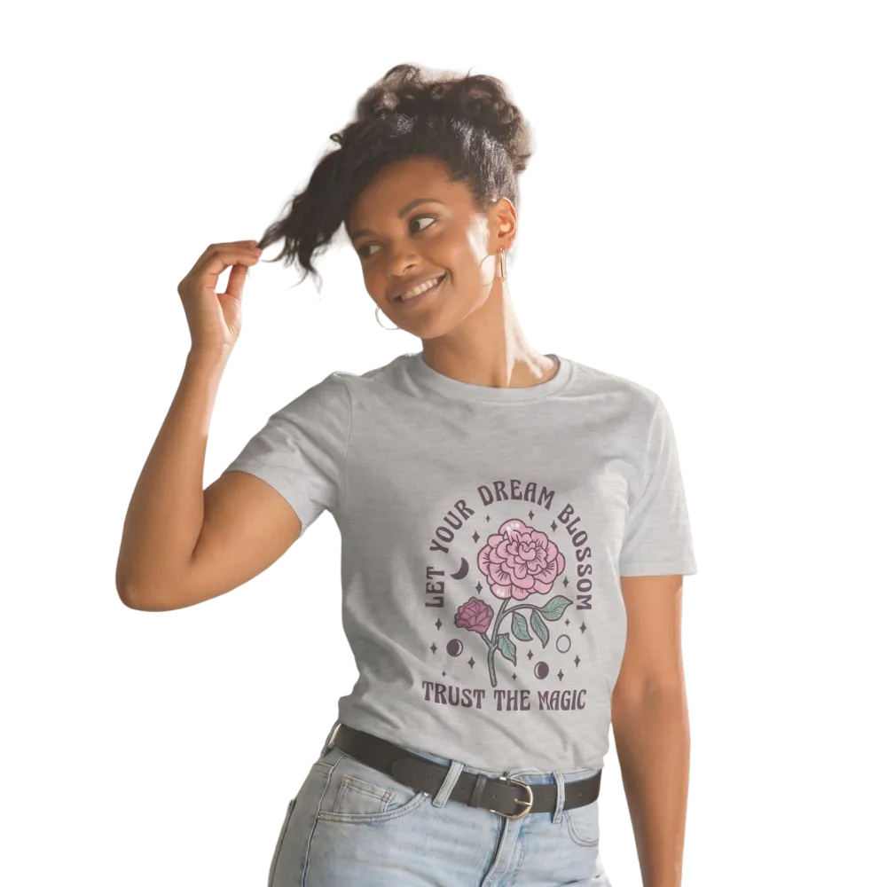 Rundes Damen T-Shirt mit Rosen-Grafik, kurzärmelig, aus Baumwolle, in den Größen S bis 3XL, bedruckbar.