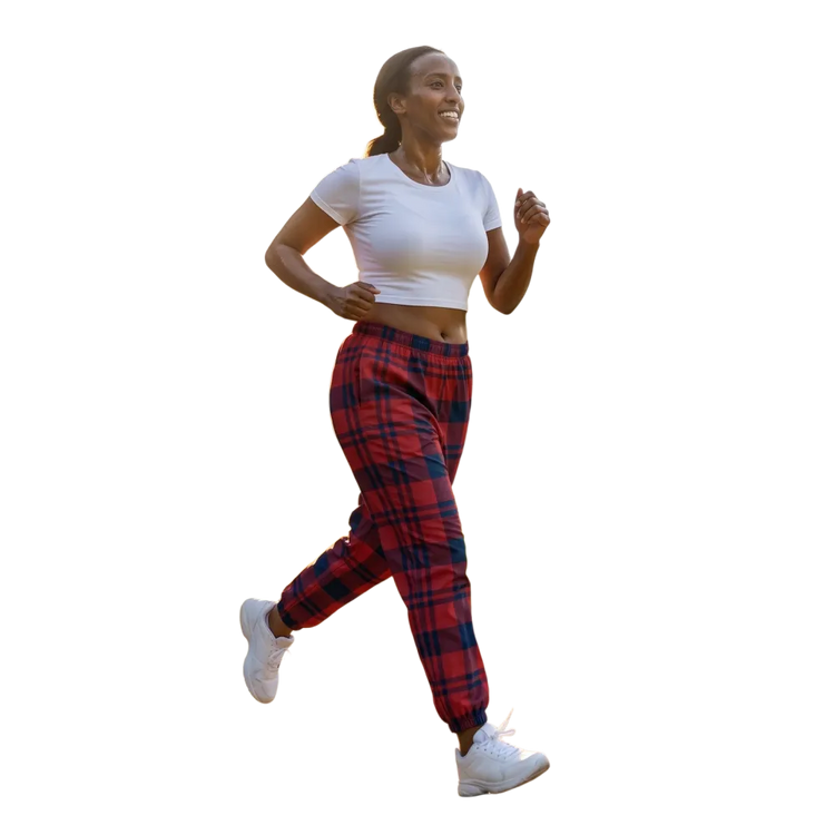 Rot karierte Unisex-Trainingshose mit wasserabweisendem Material, XS-3XL, bequeme Sporthose für Damen und Herren