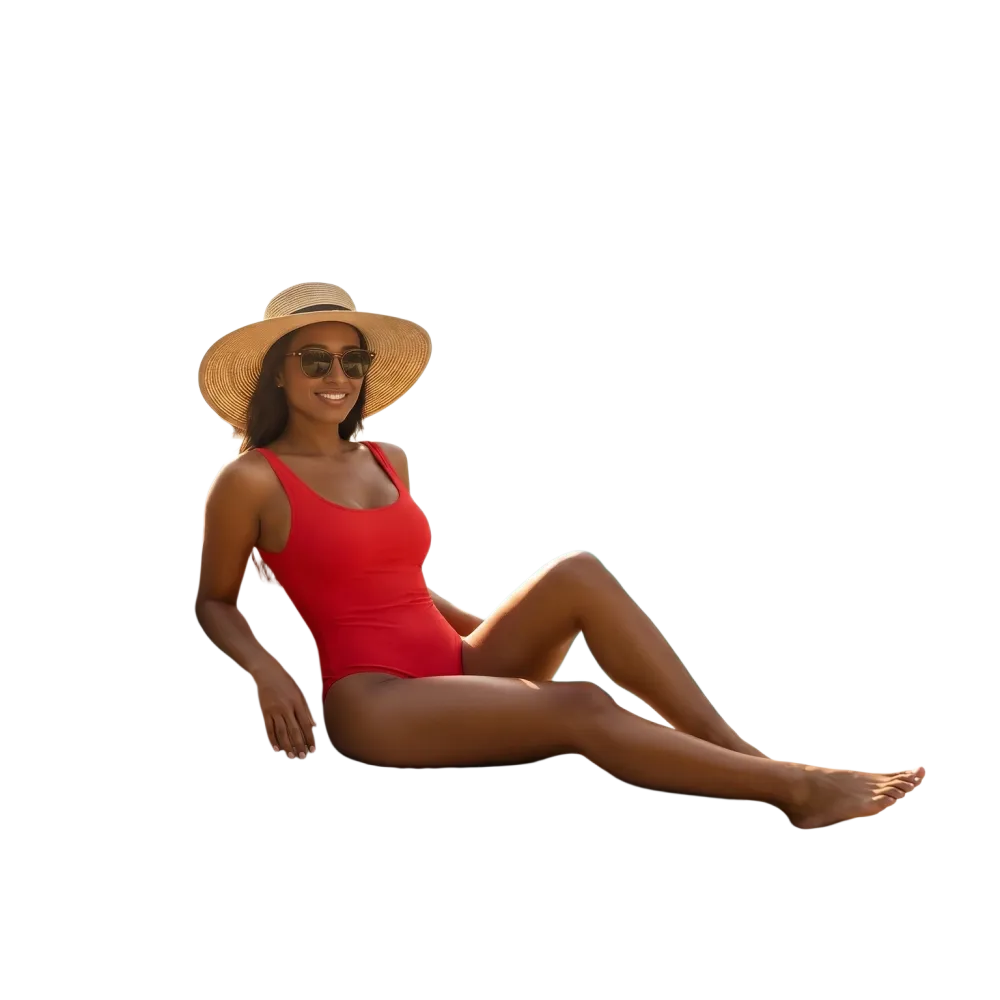 Roter Damen Badeanzug mit U-Ausschnitt, chlorbeständig, in XS-3XL, von BUYATHOME24, bedruckbar, bequem und modisch.