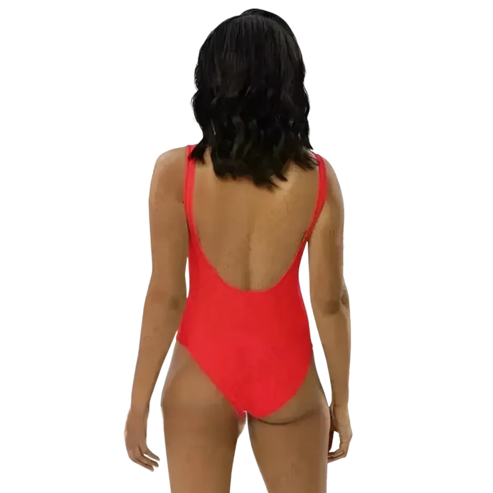 Roter Damen Badeanzug mit U-Ausschnitt von BUYATHOME24, chlorbeständig, in XS bis 3XL, bedruckbar, Badebekleidung für Damen