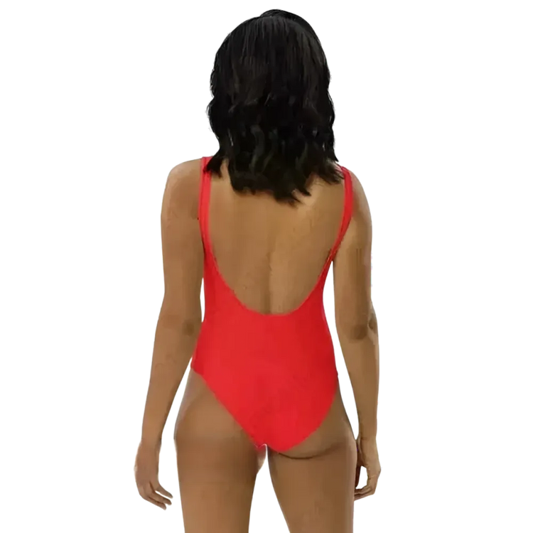 Roter Damen Badeanzug mit U-Ausschnitt von BUYATHOME24, chlorbeständig, in XS bis 3XL, bedruckbar, Badebekleidung für Damen
