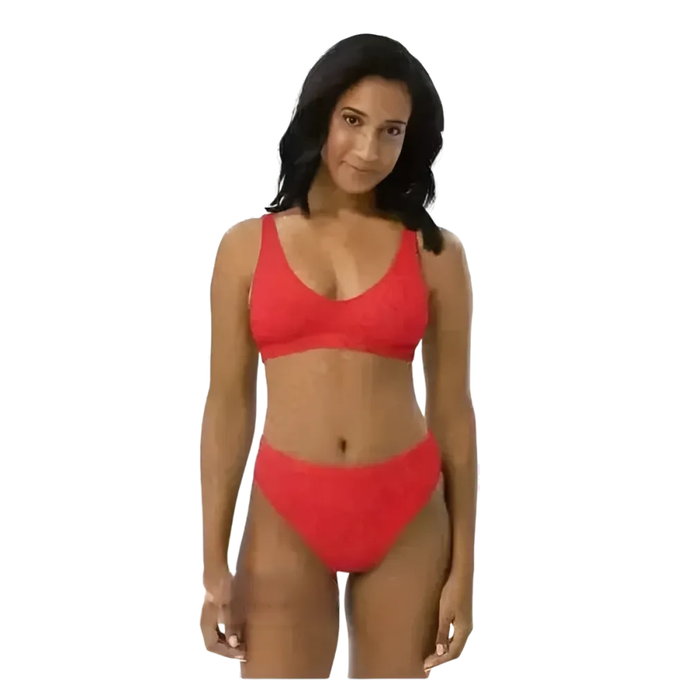 Roter Damen Bikini von BUYATHOME24 in XS bis 3XL, zweilagige Badebekleidung mit personalisierbarem Design.