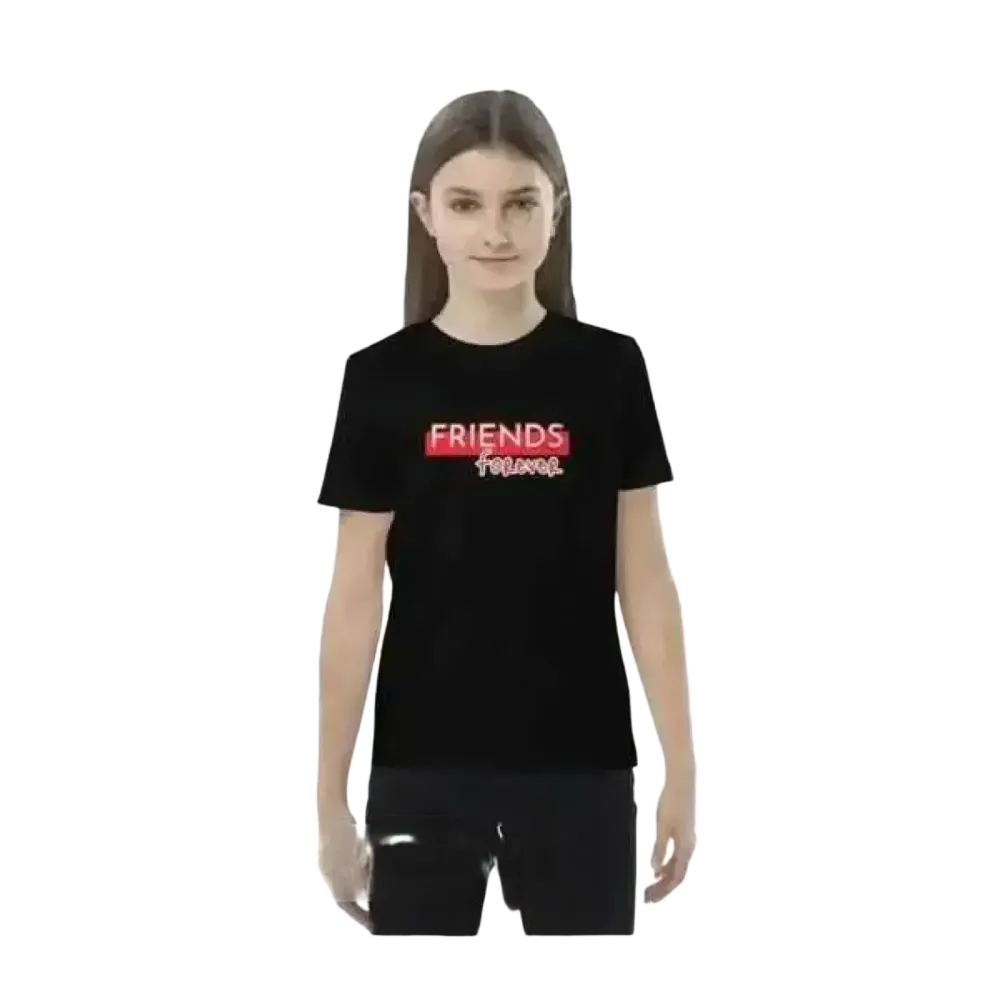 Kinder Rundhalsshirt von BUYATHOME24, schwarzes Baumwoll-Grafik-T-Shirt für Mädchen und Jungen, Größe 3-14 Jahre