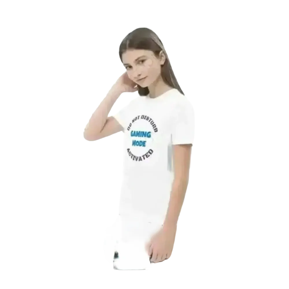 Grafik Unisex T-Shirt für Kinder 3-14 Jahre aus Baumwolle, Mädchen trägt das bunte Rundhalsshirt von BUYATHOME24.