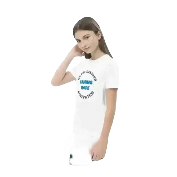 Grafik Unisex T-Shirt für Kinder 3-14 Jahre aus Baumwolle, Mädchen trägt das bunte Rundhalsshirt von BUYATHOME24.
