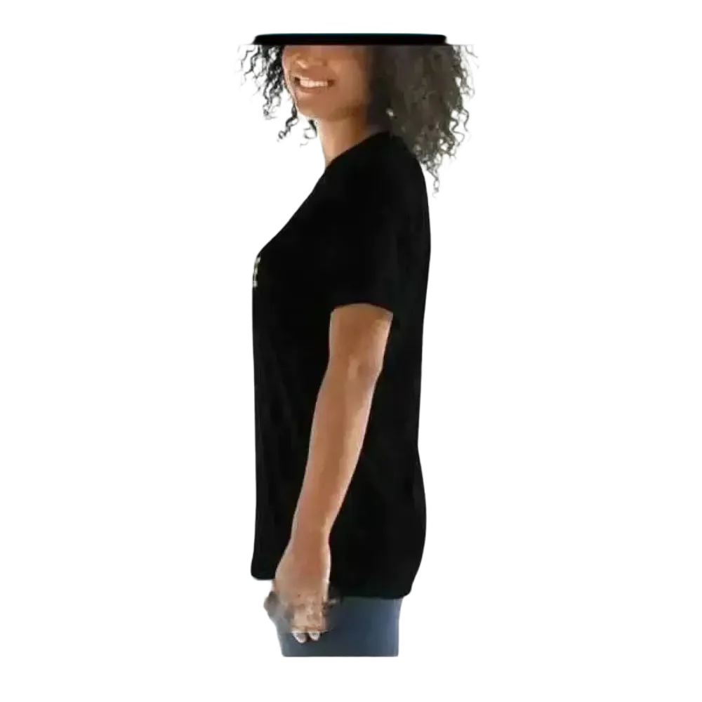 Damen Rundhalsshirt mit grafischem Druck in verschiedenen Größen, kurzärmelig, stilvoll und bequem für Frauen.