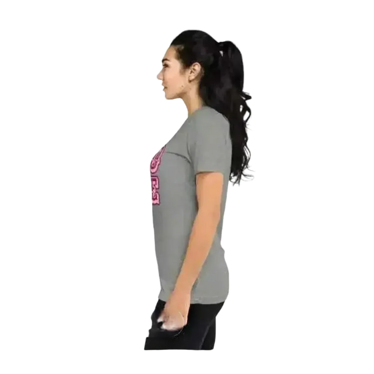 Graues Damen-Grafik-T-Shirt aus Polyester, Kurzarm, Rundhals, in XS bis 4XL, mit modernem Design von BUYATHOME24.