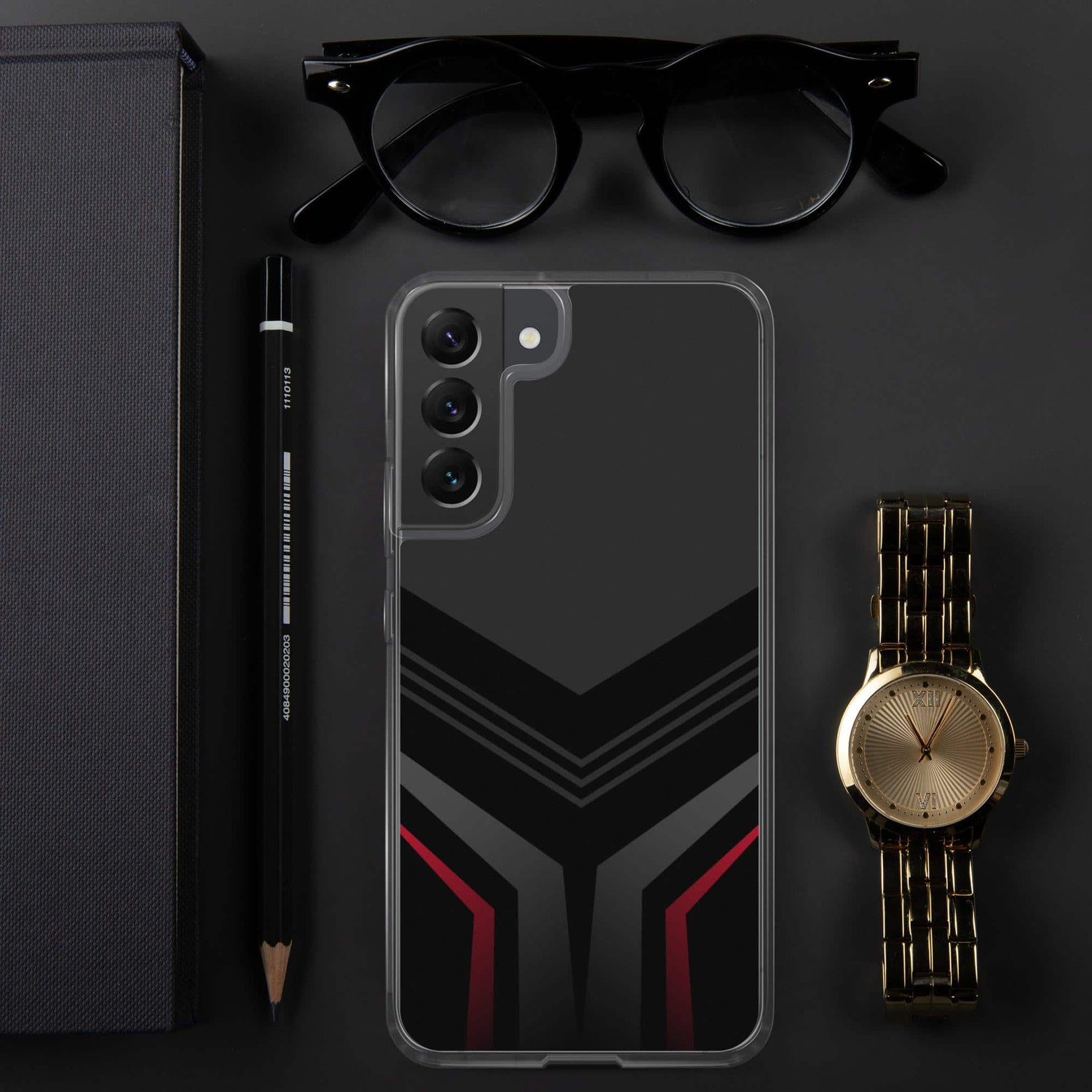 Robuste Samsung Galaxy Handyhülle von BUYATHOME24 aus TPU und Polycarbonat, schützt das Smartphone vor Stößen, in Schwarz gehalten.