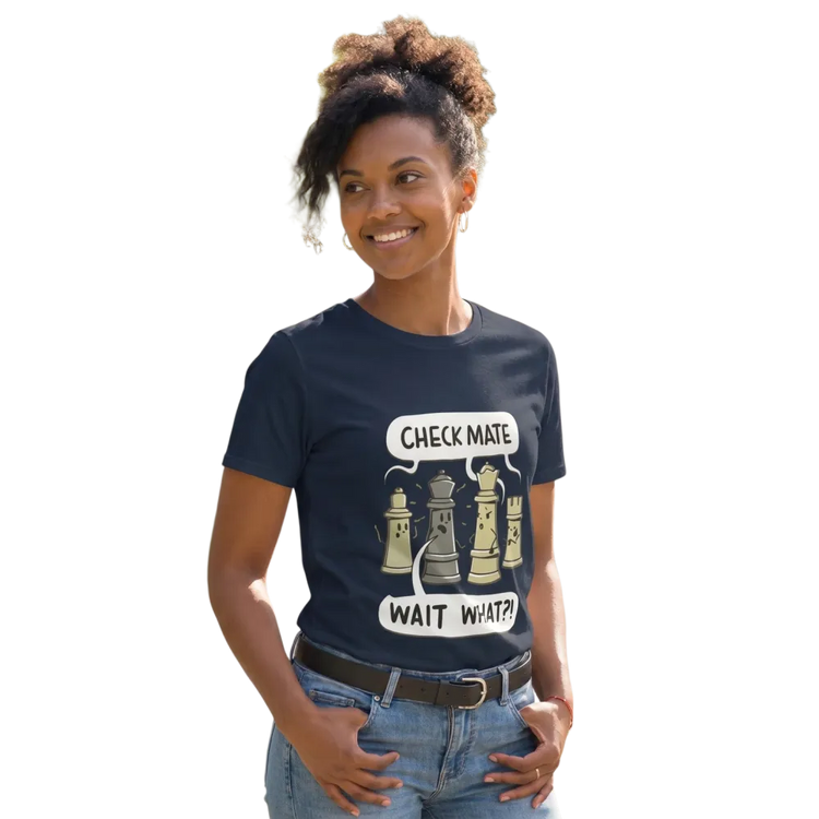 Grafik Damen T-Shirt aus Baumwolle mit Schach Design, kurzärmelig, rundhalsausschnitt, in verschiedenen Größen S bis 3XL