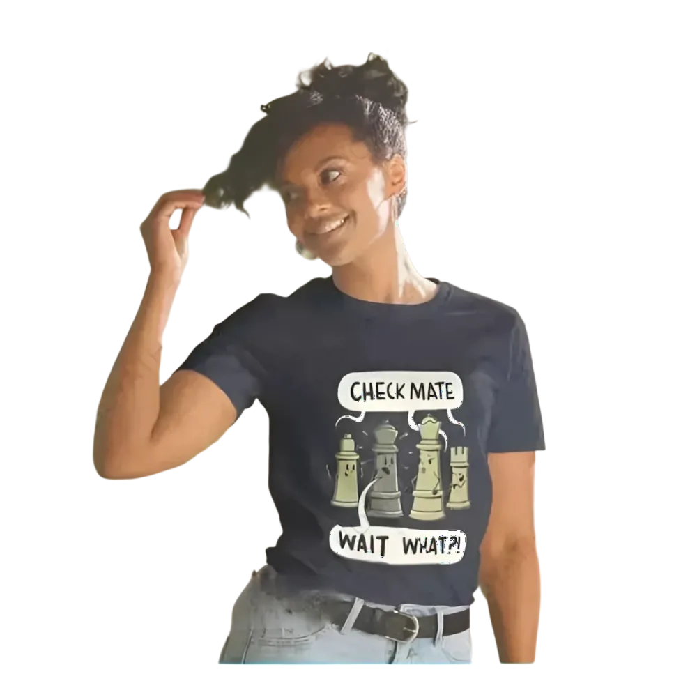 Grafik Damen T-Shirt von BUYATHOME24, kurzarm, Rundhals, Baumwolle, navy, Damenshirt in S-3XL mit Schachdruck.