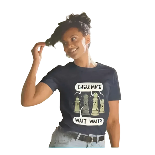 Grafik Damen T-Shirt von BUYATHOME24, kurzarm, Rundhals, Baumwolle, navy, Damenshirt in S-3XL mit Schachdruck.