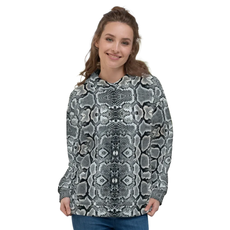 Damen Hoodie mit Schlangenmuster, unisex Kapuzenpullover mit Allover-Print, in XS bis 3XL, von BUYATHOME24