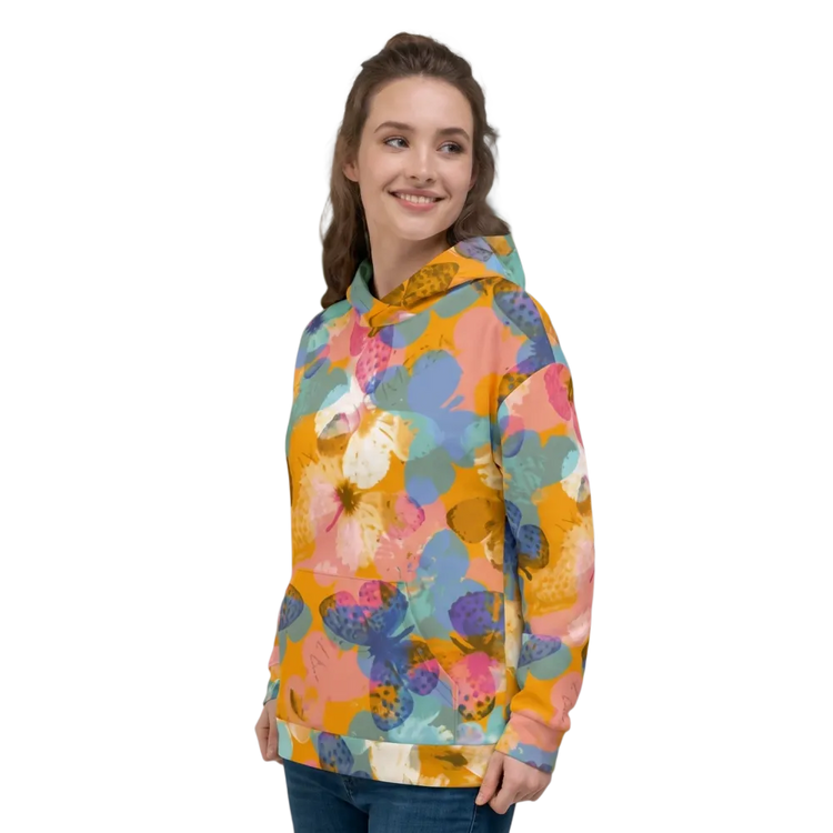 Hoodie für Damen und Herren mit Schmetterling Allover-Print, unisex Kapuzenpullover von BUYATHOME24, XS bis 3XL