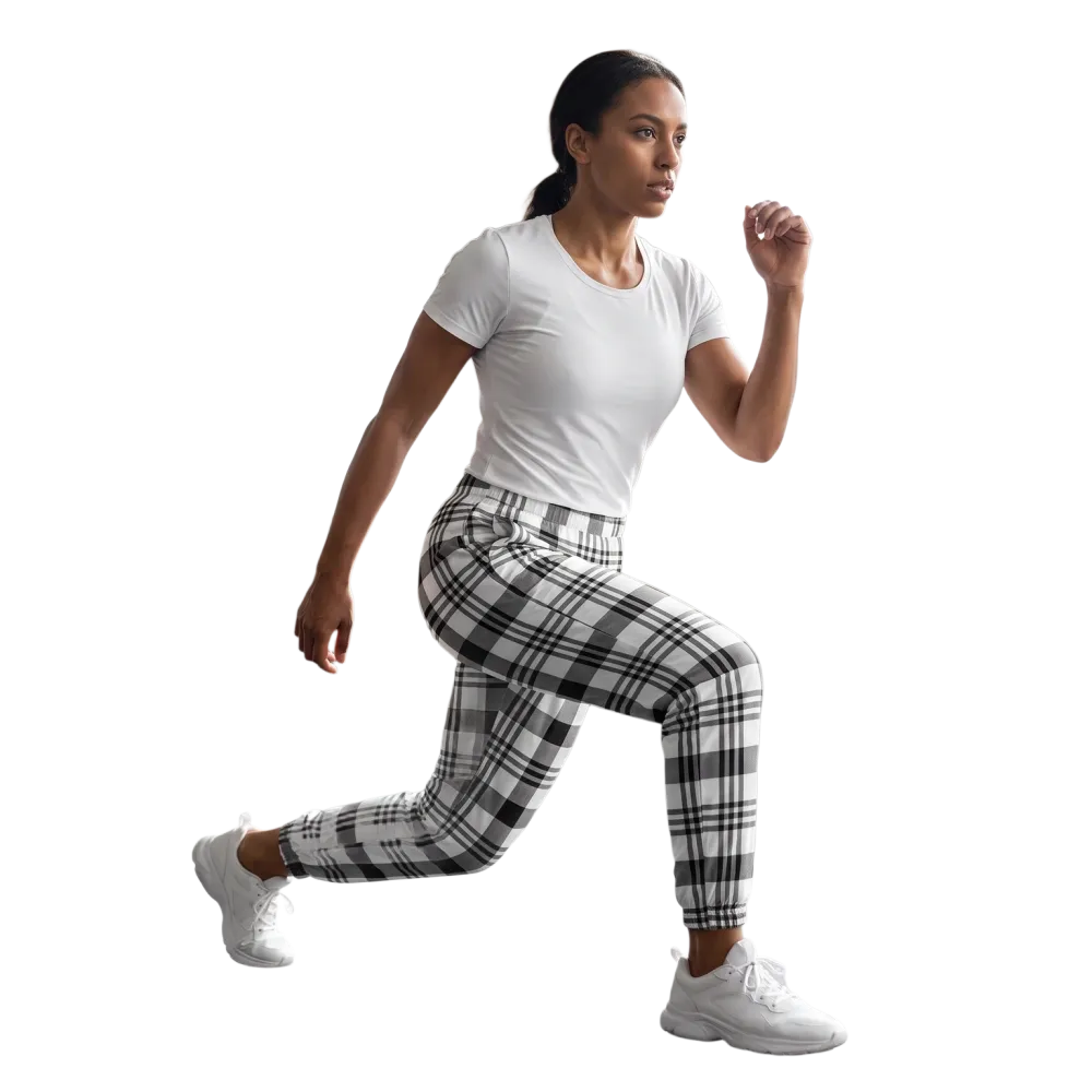 Schwarz-weiße karierte Unisex Trainingshose mit Mesh-Futter, Sportswear, bequem, für Damen und Herren, in XS bis 3XL