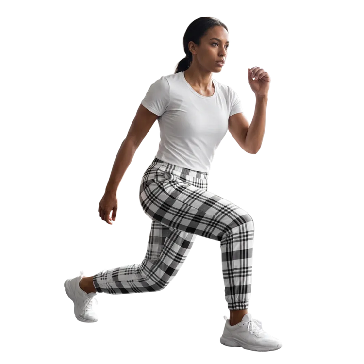 Schwarz-weiße karierte Unisex Trainingshose mit Mesh-Futter, Sportswear, bequem, für Damen und Herren, in XS bis 3XL