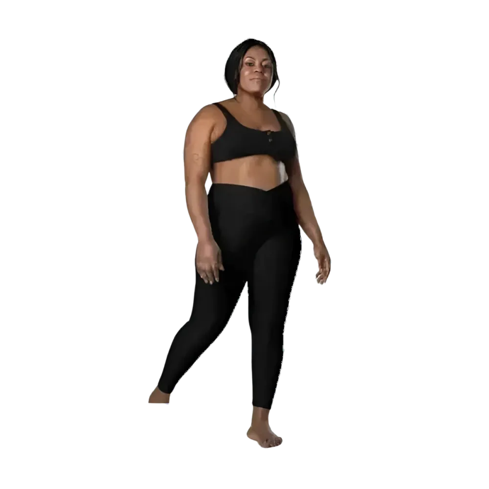Damen Sport Leggings mit V-Bund, hoher Taille und Seitentaschen von BUYATHOME24, in 2XS-6XL, sportliche Fitnessbekleidung