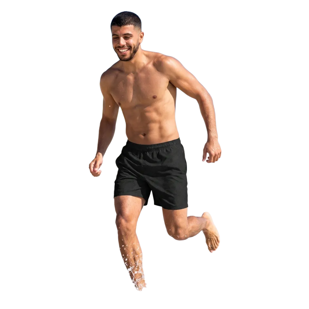 Schwarze Herren Badehose mit UV-Schutz 50+ aus Stretch-Gewebe, personalisierbar, Herren Badeshorts für 2XS-6XL