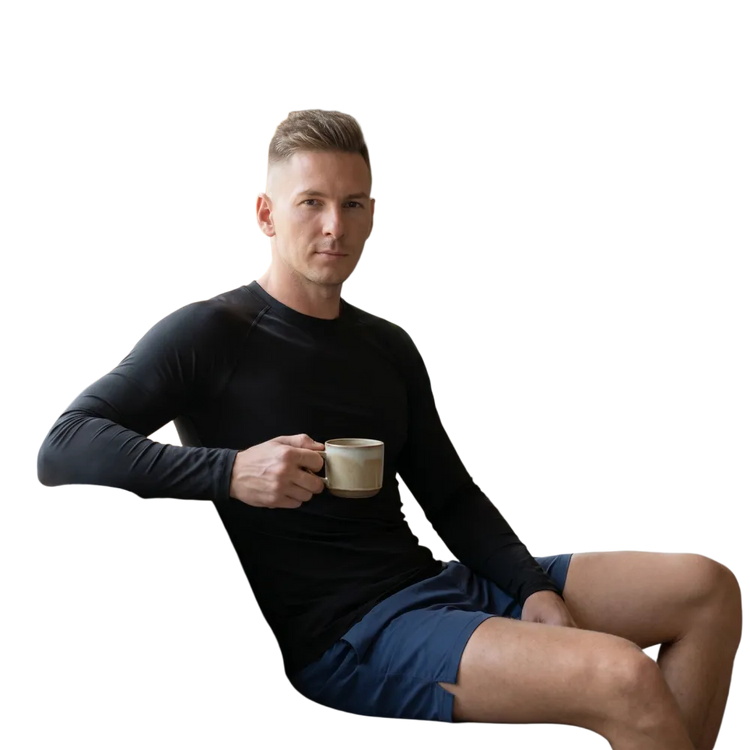 Schwarzes Herren-Sportshirt mit UV-Schutz, langarm, unisex, in den Größen XS bis 3XL, von BUYATHOME24