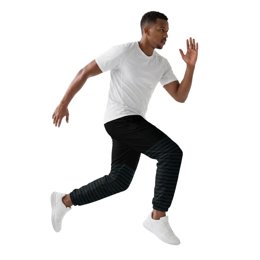 Schwarze Unisex Sporthose von BUYATHOME24, wasserabweisende Trainingshose in XS bis 3XL, sportlich und bequem, Detailaufnahme
