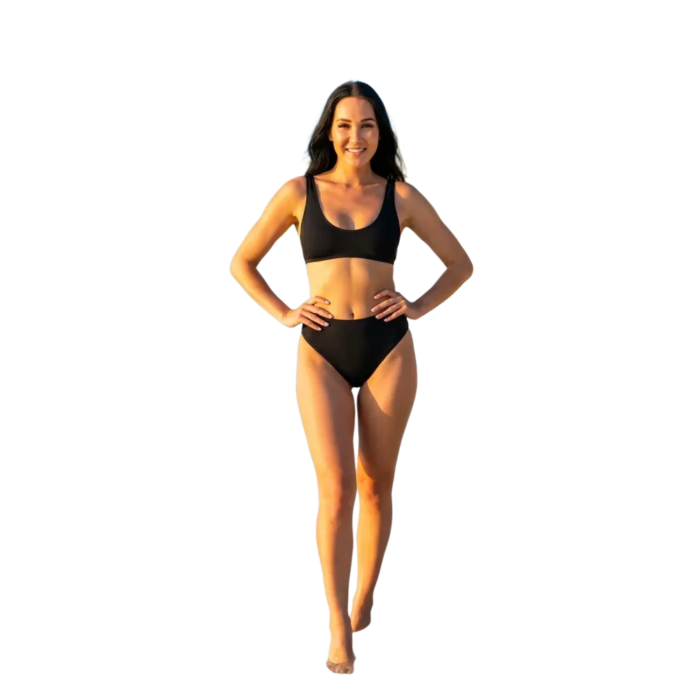 Schwarzer Damen Bikini von BUYATHOME24, schnelltrocknend, in den Größen XS bis 3XL, mit personalisierbarer Passform.