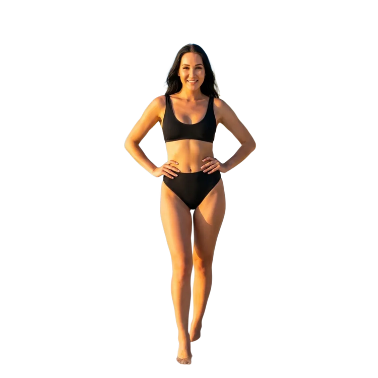 Schwarzer Damen Bikini von BUYATHOME24, schnelltrocknend, in den Größen XS bis 3XL, mit personalisierbarer Passform.