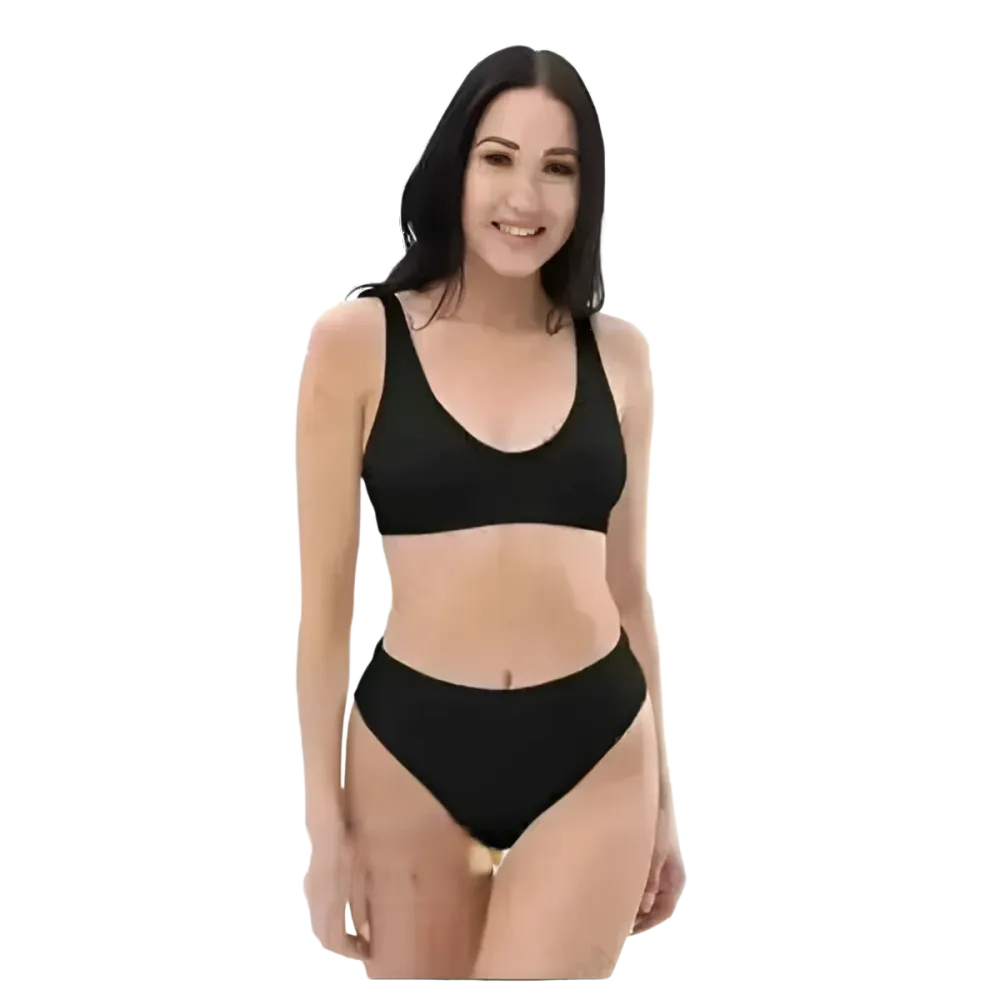 Schwarzes Damen Bikini Set von BUYATHOME24, schnelltrocknend, in den Größen XS bis 3XL, mit personalisierbarem Design.