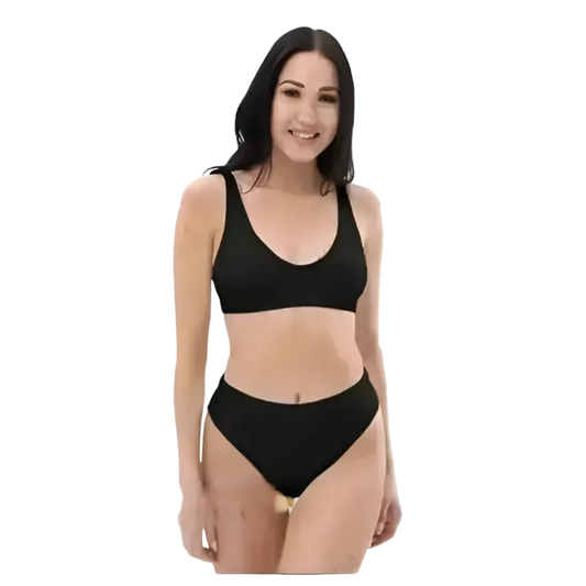 Schwarzes Damen Bikini Set von BUYATHOME24, schnelltrocknend, in den Größen XS bis 3XL, mit personalisierbarem Design.