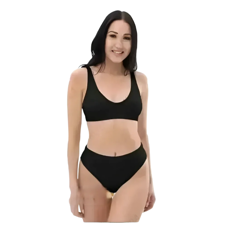 Schwarzes Damen Bikini Set von BUYATHOME24, schnelltrocknend, in den Größen XS bis 3XL, mit personalisierbarem Design.