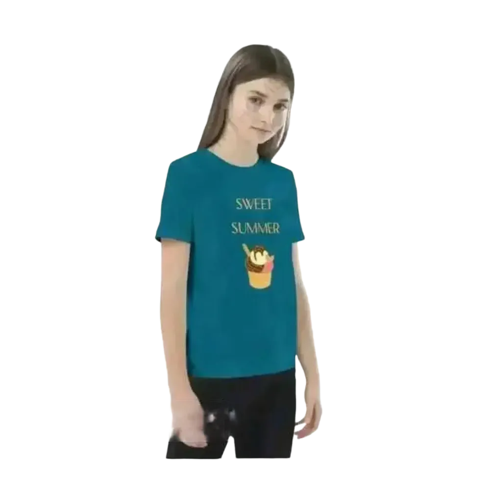 Mädchen Sommer T-Shirt mit Rundhalsausschnitt, Grafikdesign, Unisex, für Kinder 3-14 Jahre, bequem und stilvoll von BUYATHOME24