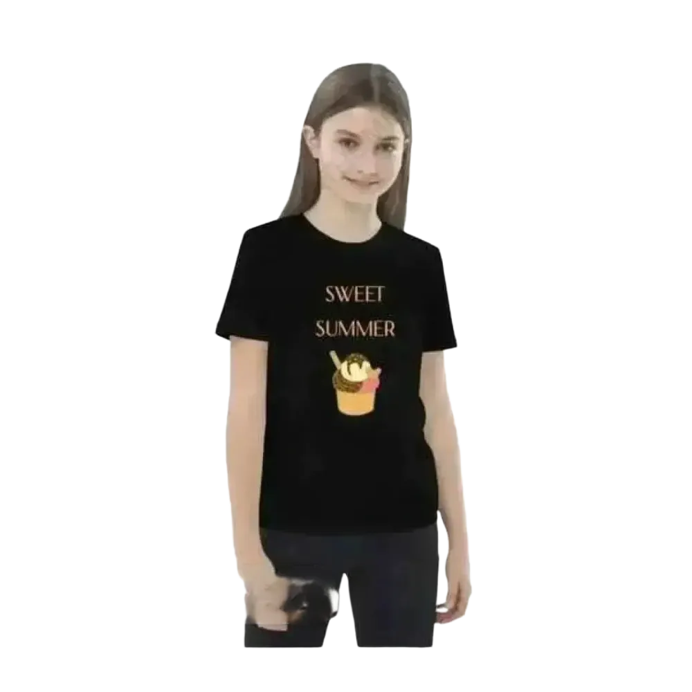 Buntes Sommer Rundhalsshirt mit Grafik für Mädchen, Unisex T-Shirt 3-14 Jahre, bequem und stilvoll von BUYATHOME24
