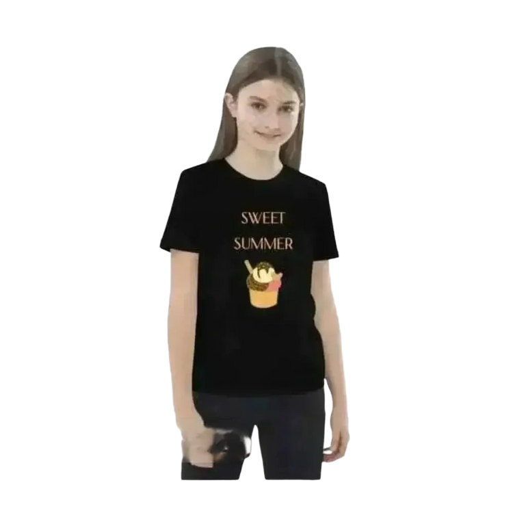Buntes Sommer Rundhalsshirt mit Grafik für Mädchen, Unisex T-Shirt 3-14 Jahre, bequem und stilvoll von BUYATHOME24