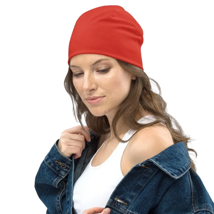 Unisex Sommermütze Beanie aus Polyester-Elasthan in den Größen S bis L, gestrickte Damenmütze in Schwarz, bequemer Stoff
