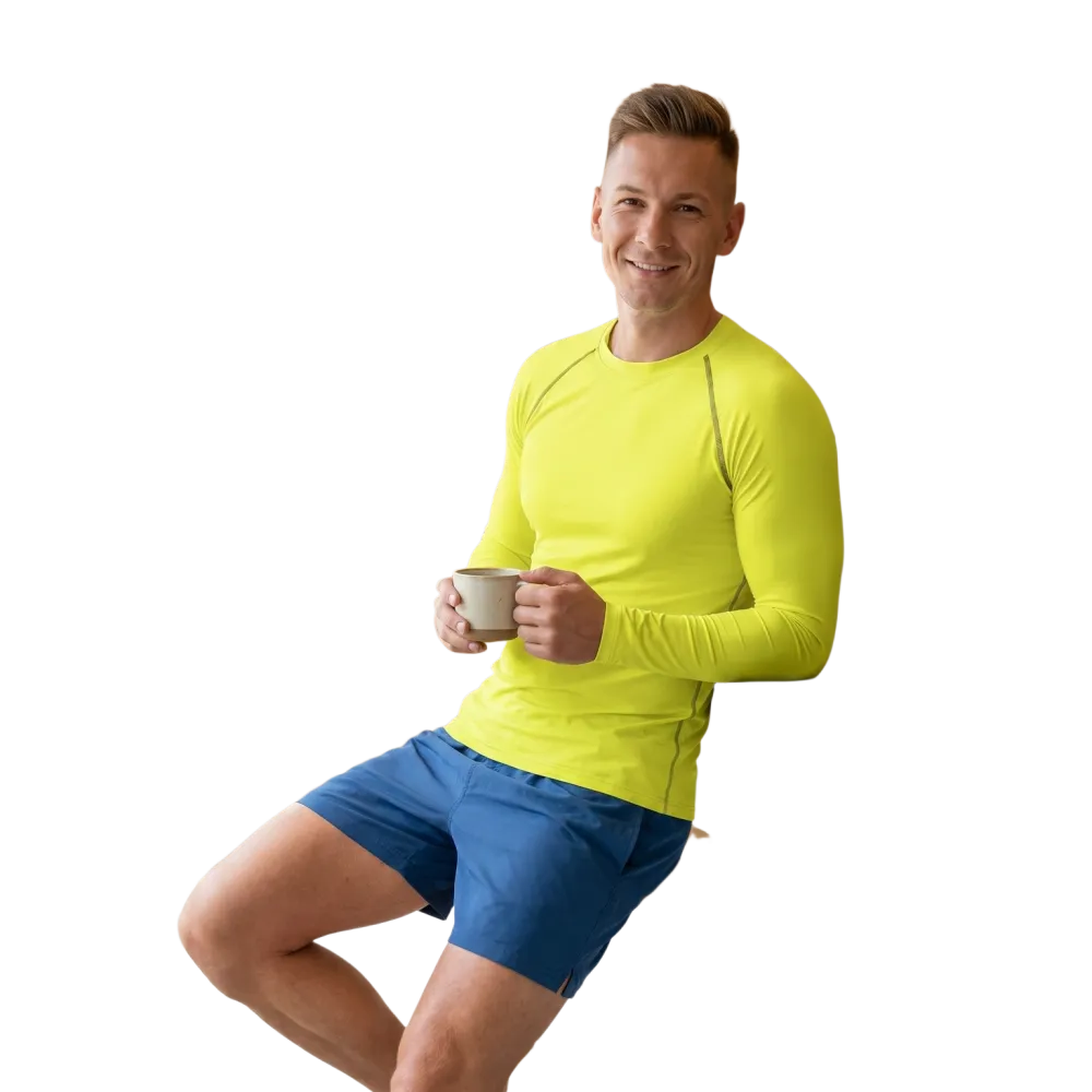 Herren Langarm-Sportshirt in Sonnengelb, bedruckbar, aus Baumwolle, für Radfahren, in XS bis 3XL, von BUYATHOME24