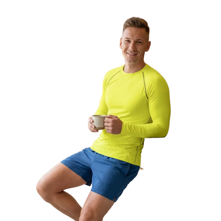 Herren Langarm-Sportshirt in Sonnengelb, bedruckbar, aus Baumwolle, für Radfahren, in XS bis 3XL, von BUYATHOME24