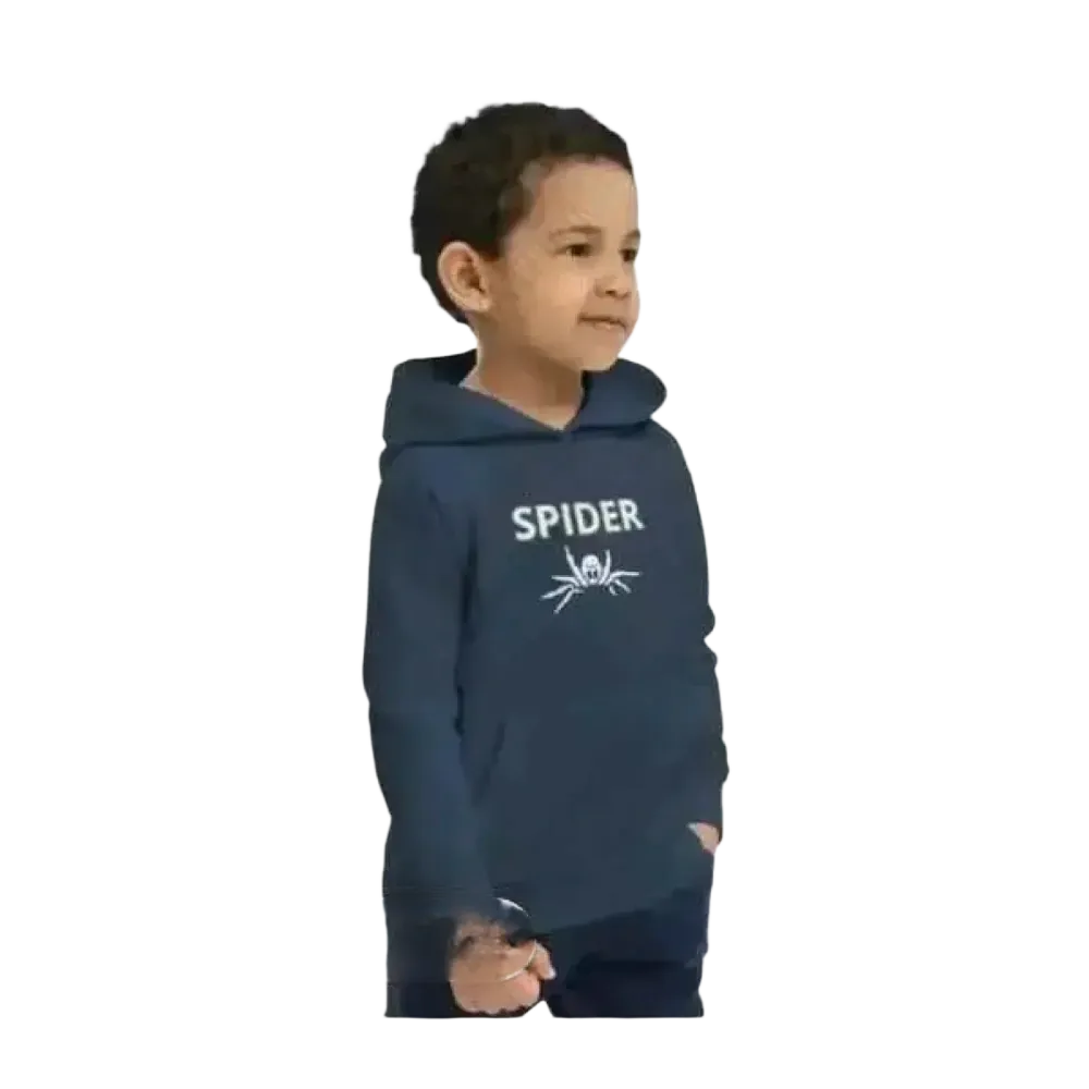 Grauer Spider-Hoodie für Kinder, unisex, doppellagiger Halloween Kapuzenpullover für Jungen und Mädchen 4-12 Jahre.
